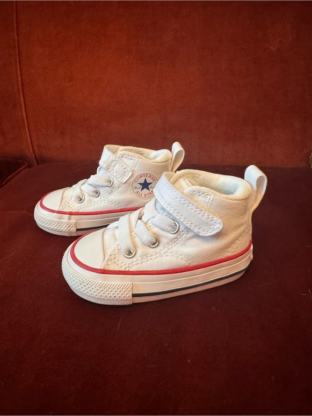 Converse Kids White High-Top Sneakers with Red Stripe